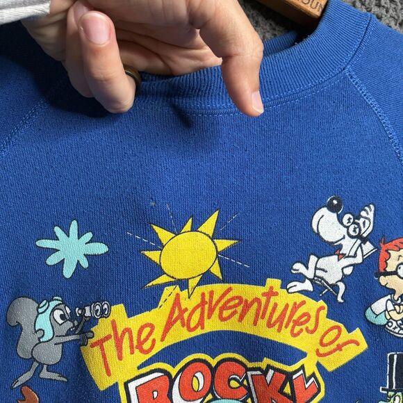 Vintage Rocky and Bullwinkle Raglan Crewneck Sweatshirt Mens XL USA Made Cartoon - Picture 5 of 12